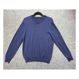 Ethan Pierce Blue 100% Extra Fine Merino Wool V-Neck Sweater Mens Large Heather
